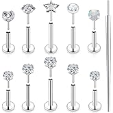 Ocptiy 20G 18G 16G Push in Theadless Nose Rings Studs Hypoallergenic Lip Labret Jewelry Flat Back Nose Stud Stainless Steel Cartilage Helix Tragus Earrings for Women Men 6mm 7mm 8mm Bars Diamond 3mm