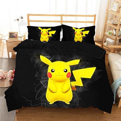 Amazon Com Wdbridal Japan Anime Pokemon Bedding Set Twin Size 2 Piece Cartoon Pikachu 3d Printing Black Duvet Cover Sets For Kids Girls 1 Duvet Cover With 1 Pillowcase Home Kitchen