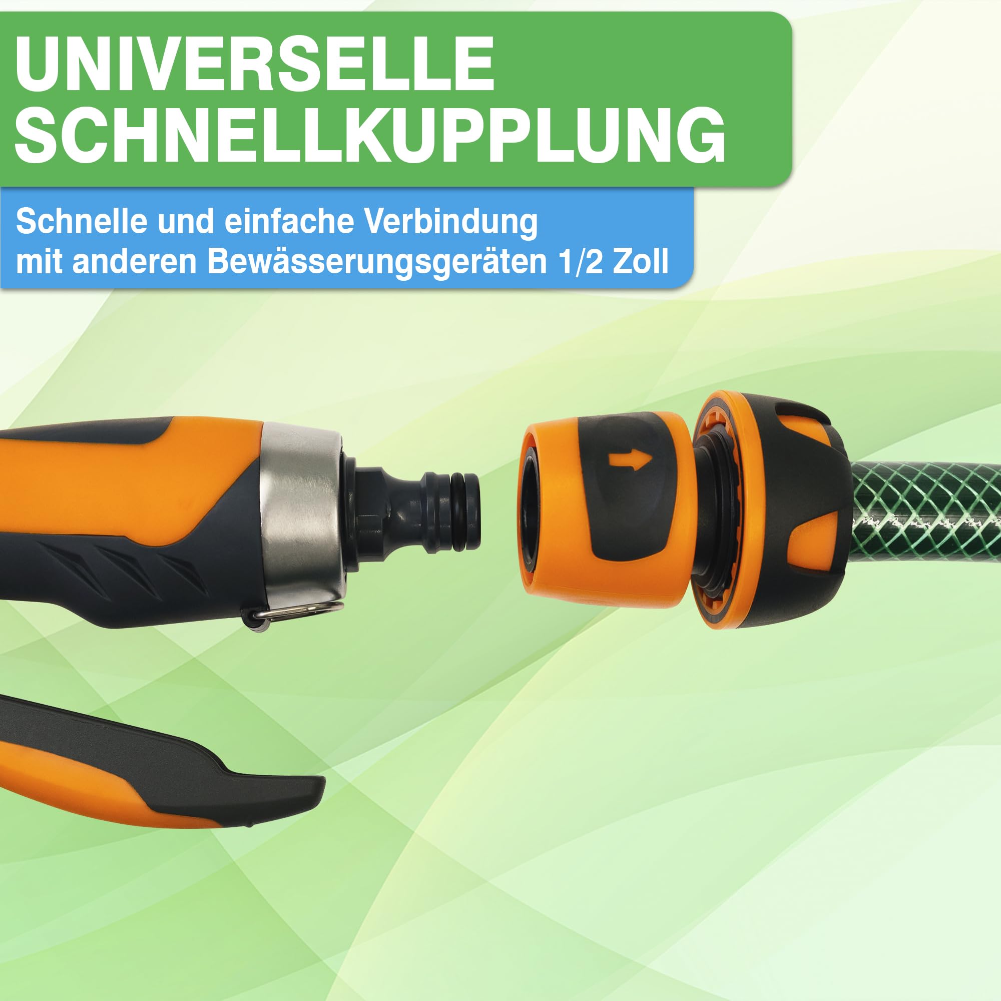 YourCasa Gartenbrause aus Aluminiumgehäuse - Gartenspritze verstellbaren Sprühmustern - Brause Spritze mit Gartenschlauch Aufsatz - Handbrause - Garten Wasserspritze Düse Reinigungsspritze (Orange) 5