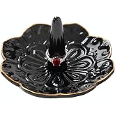 HOMEGOAL Ceramic Ring Holder Dish for Jewelry, Decorative Mandala Jewelry Tray for Rings Earrings Necklaces Watch Keys, Aesthetic Room Decor, Birthday Engagement Wedding Gifts for Women (Black)