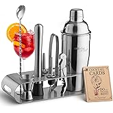 Mixology & Craft Cocktail Shaker Set with Stainless Steel Stand - 9-Piece Bartender Kit with Recipe Cards - Cocktail Mixer & Barware Tool Set