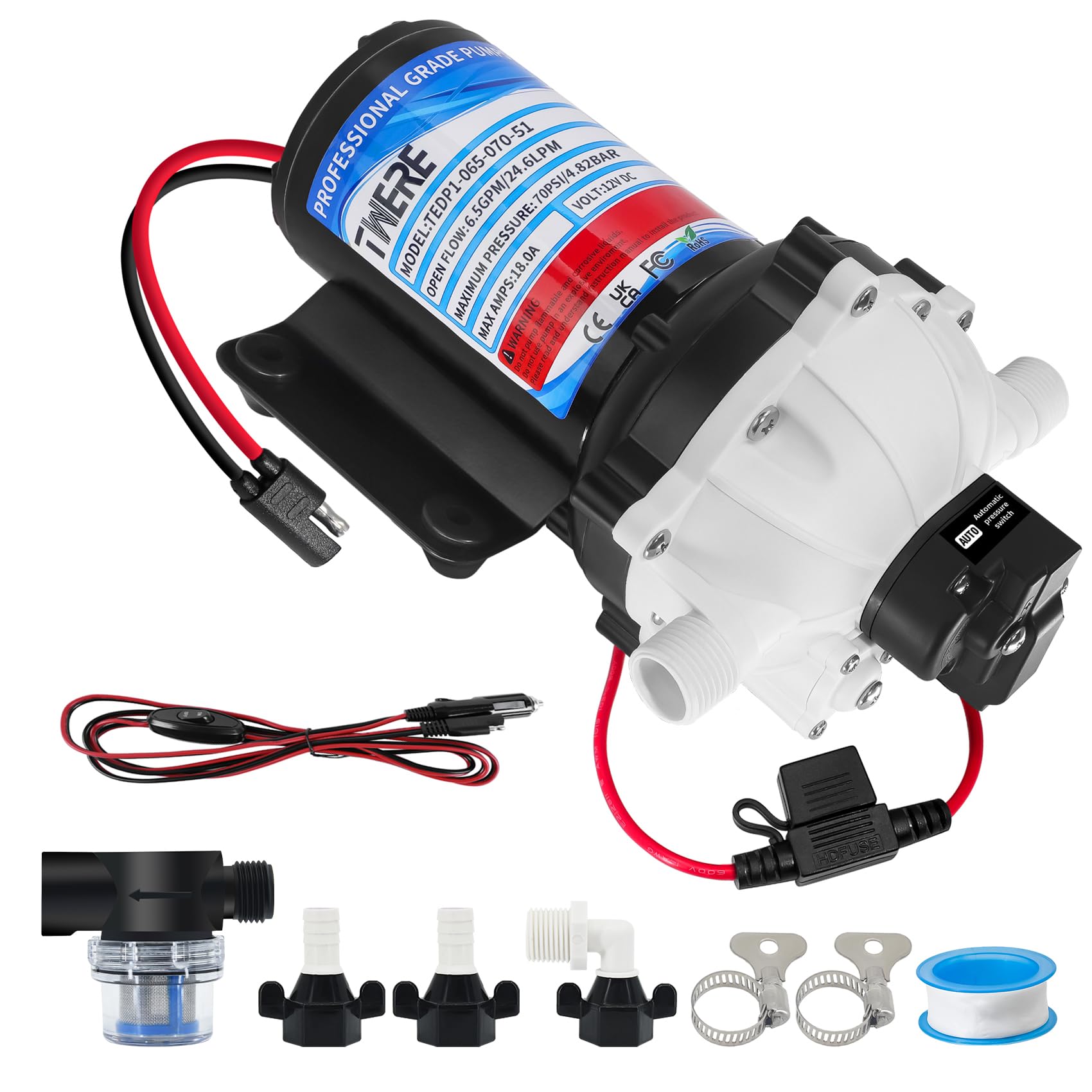 Photo 1 of EF5500-BOX 12V Pump,6.5GPM,70Psi Diaphragm Water Pump,Self Priming Up to 10 Feet,Ideal for RV,Marine,Yacht Sprayer and Pressure Washing-1/2 MNPT Connection
