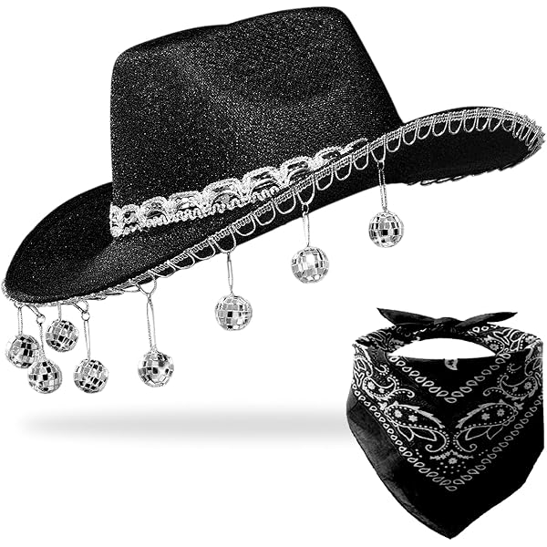 6945 Disco Sequin Cowgirl Hat With Heart Sunglasses And Bandana, Glitter JIANGLAI Disco Sequin Cowgirl Hat with Heart Sunglasses and  main image 3
