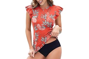 WOWENY Womens Padded Rash Guard Short Sleeve Swim Shirts 1/4 Zip UPF 50 Sun Protection Swimsuit Tankini Bathing Suit Top