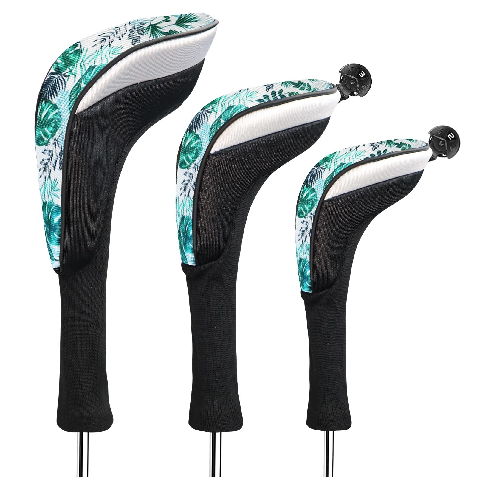 FINGER TEN Golf Club Head Covers for Woods Long Cover Driver Hybrid Fairway, Headcovers with Interchangeable No. Tag Novelty Durable Fit Woods Clubs (Green-3 pack (1 Driver& 1 Fairway&1 Hybrid))