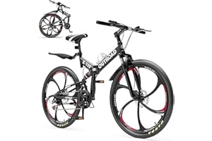 OUTROAD OUTDOOR CAMPING GARDEN PATIO Outroad Mountain Bike Foldable/Unfoldable Bike 26 Inch for Adult, 21-Speed Dual Suspension High-Carbon Steel MTB Foldable Bicycle, Dual Disc Brake Folding Bikes for Women and Men