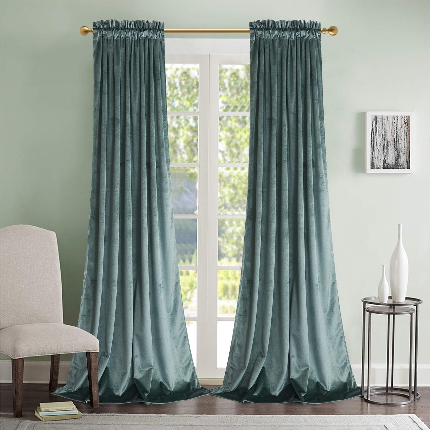 Roslynwood Velvet Curtains Thermal Insulated with Rod Pocket Curtains for Bedroom
