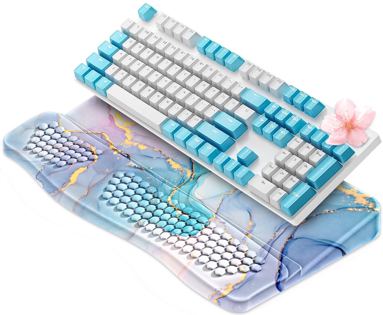 Photo 1 of JIKIOU Keyboard Stand with Wrist Rest, Computer Keyboard Stand Pad with Non-Slip Base, Comfy Ergonomic Keyboard Riser Holder for Gaming Office Home 17.13x9.5 in Marble Blue