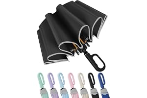 Seniny Travel Umbrella with UV Sun Protection, Large Rain Umbrellas | One-Touch Automatic Umbrella with Carabiner Handle & Reflective Strip, Portable Compact Umbrella for Car Backpack