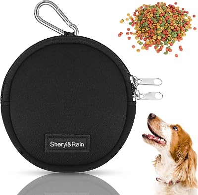 Sheryl&Rain Small Dog Treat Bag 4.72 Inch Round Zipper Carabiner Hands-Free