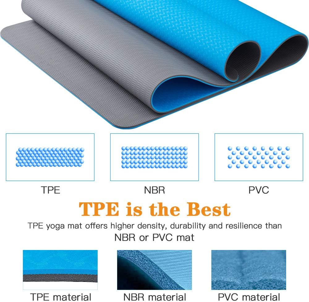 Asvin Yoga Mat 1/4 Inch Thick Fitness Exercise Mat, Non Slip, Striped, Sweat - Proof, Eco Friendly, TPE Workout Mat for Yoga, Pilates and Floor Exercises, 68"x27" : Sports & Outdoors