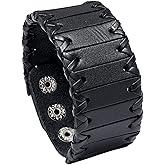 Fusamk Punk Rock Braided Wristband Wide Leather Cuff Bracelets