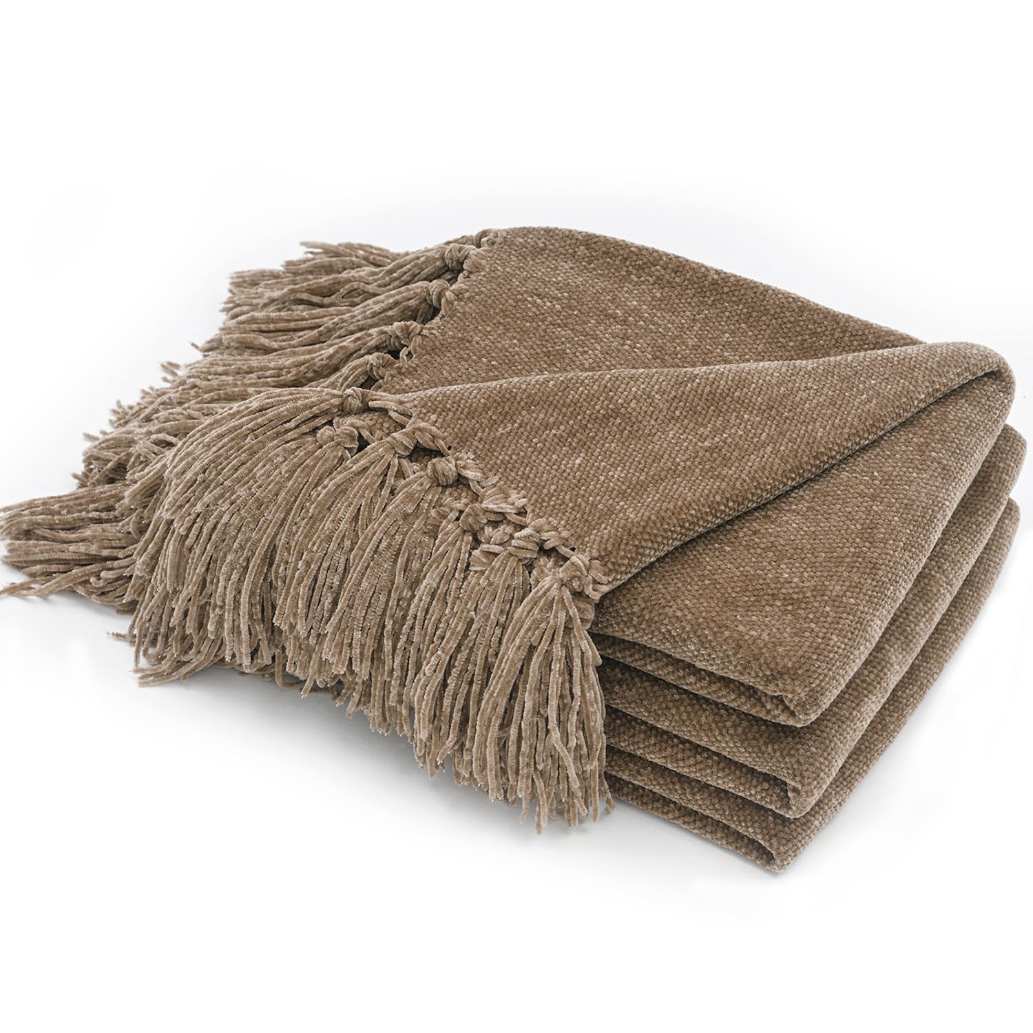 Photo 1 of EVERGRACE Soft Chenille Throw Blanket for Couch, Cozy Plush Fuzzy Decorative Chenille Knit Throw Blanket with Tassels, Lightweight Blanket and Throws for Bed Sofa Gift Home Decor, Mocha Brown 60"x80"