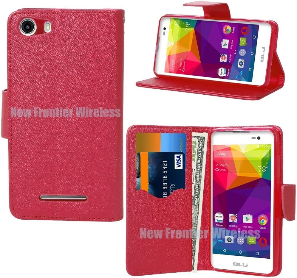BLU Dash M D030U Wallet Case with Stand Flip Case, Hand Band & Credit Card Slots (Wallet Red)