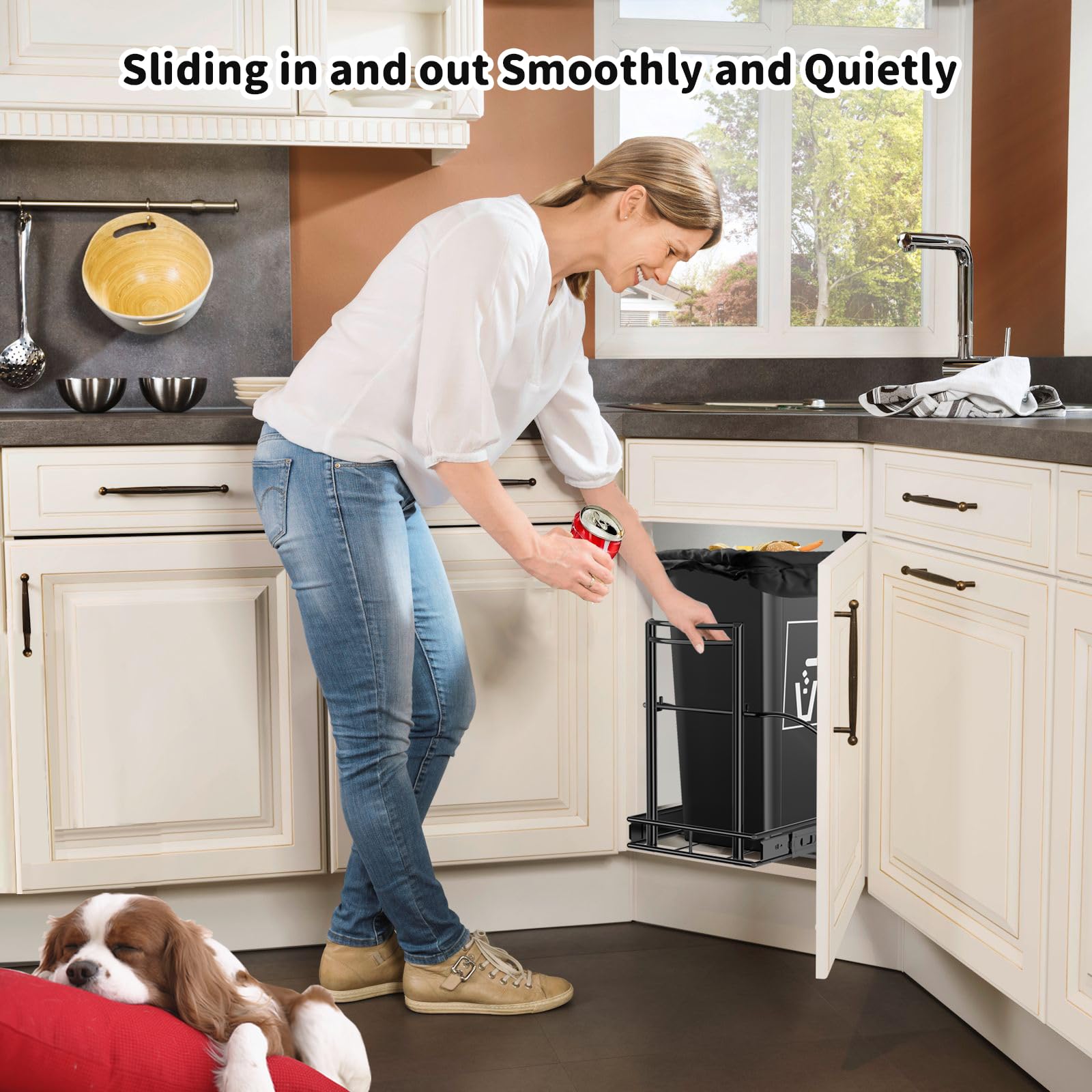 Pull Out Trash Can Under Cabinet 7-13 Gallon 50QT, Heavy Duty Under Sink Garbage Can Pull Out ≥13