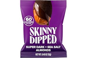 SkinnyDipped Super Dark Chocolate + Sea Salt Almonds, Vegan, Healthy Snack, Plant Protein, Gluten Free, 0.46 oz Mini Bags, Pack of 24