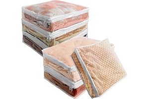 6 Pcs Clear Zippered Storage Bags Plastic Organizer Bags with Zipper for Clothes Sweater Blankets Bed Sheet Pillow(15.7 x 13.