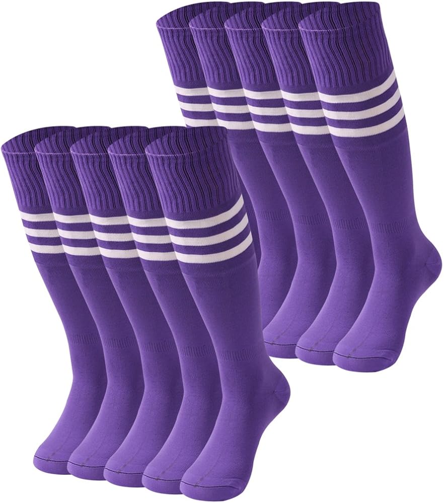 saounisi Men Knee High Soccer Socks,10 Pairs White Striped Football