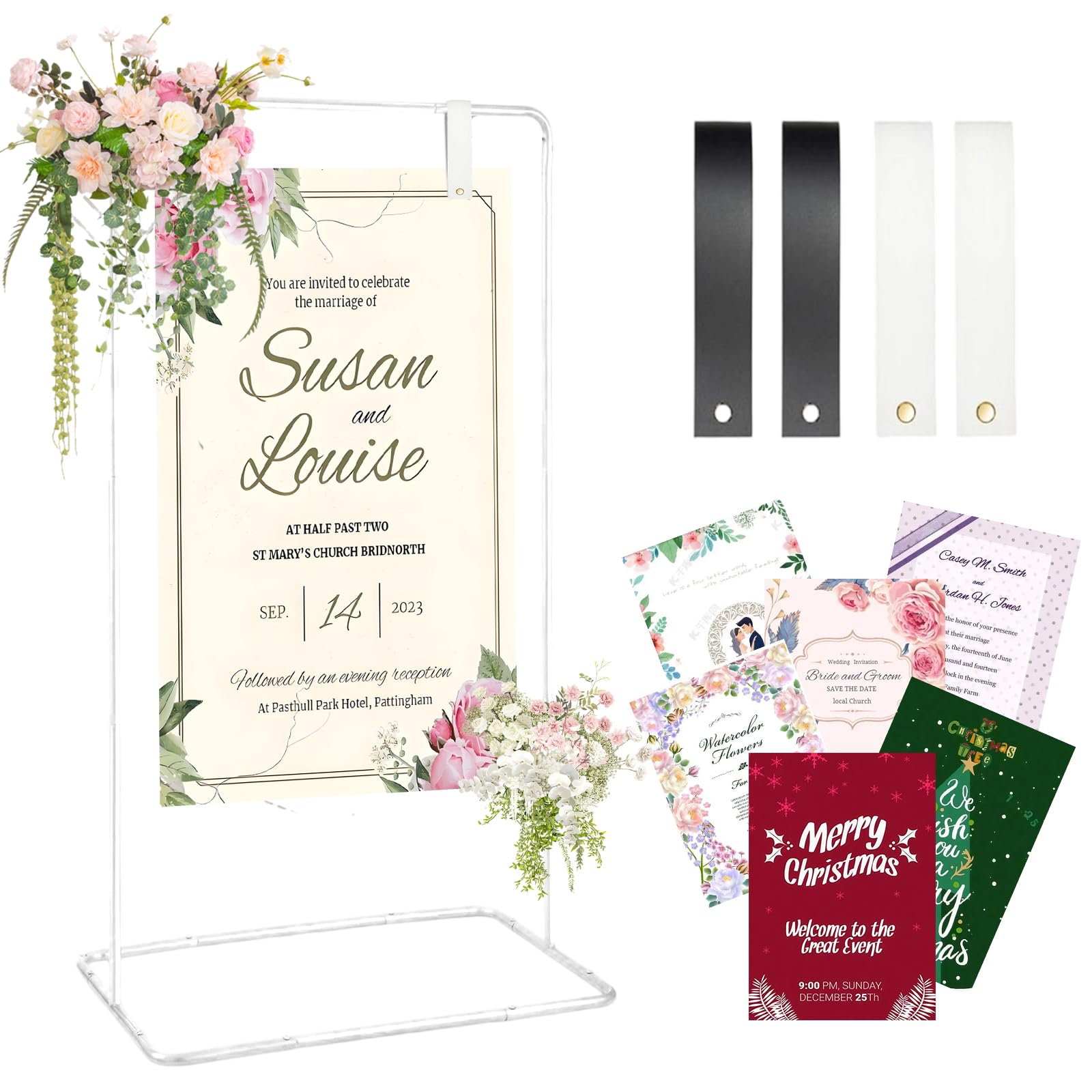 Photo 1 of ****COMES WITH HARDWARE/NO STRAPS****
THALYRNE Wedding Sign Holder Easel Stand, adjustable frame, with design template and leather strap, wedding welcome sign display stand, , seating plan, bridal shower,Christmas Day Party(White)