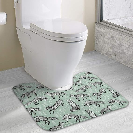 Fox Mint Green Woodland Animal Contour Bath Rugs,UShaped Bath Mats