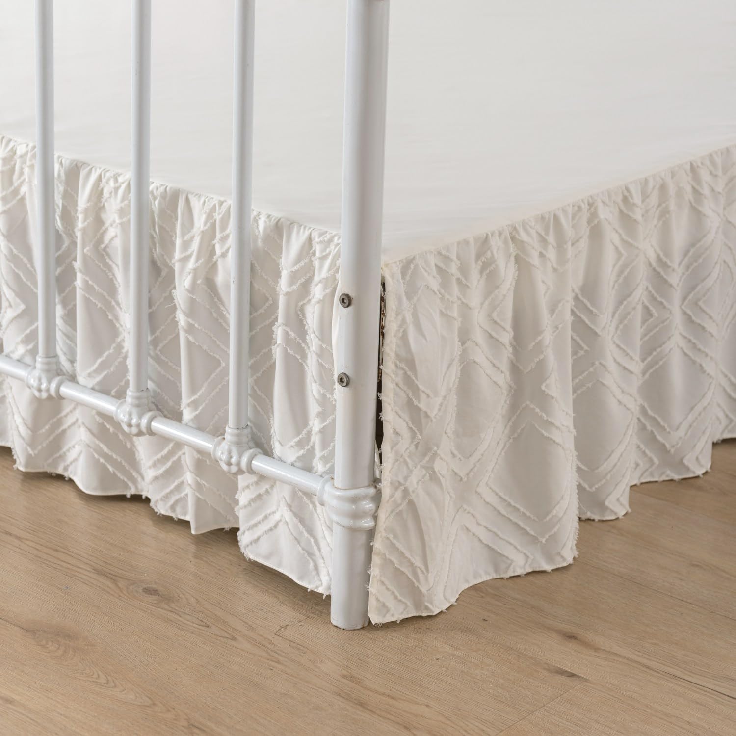 Photo 1 of Bed Skirt Queen Size Ruffled Bed Skirt with Split Corners, 12 Inch Drop Dust Ruffle Bed Skirts with Platform, Tufted Boho Bed Skirting Queen Size, Square, Ivory, 12" Queen