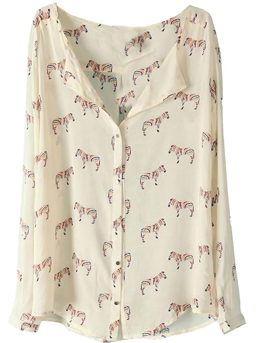 Sheinside® Damen Langarm-Bluse mit Zebra-Druck, aprikosenfarben (Asien