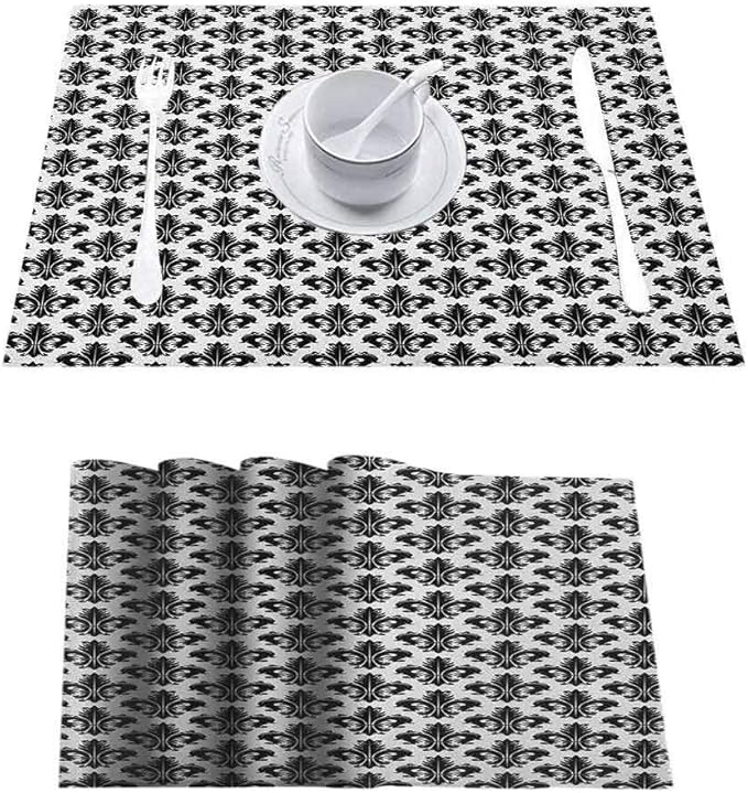 Durable Kitchen Table Mats Placemat, Fleur De Lis Monochrome Royal Lily
