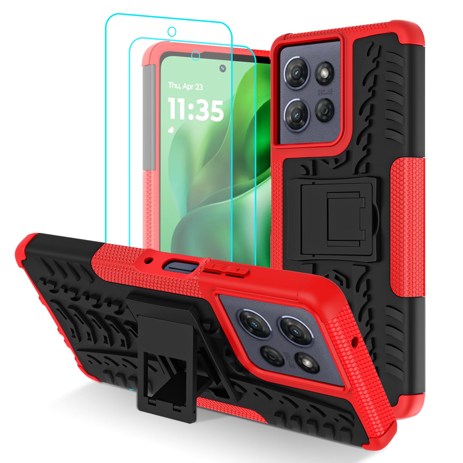 Photo 1 of Iokmax for Motorola Moto G Power 5G 2025 Case with 2 Pack Screen Protector, Military Grade Shockproof, Heavy Duty Robust Bumper Cover with Kickstand for Moto G Power 2025 Phone Case, Red