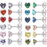 12 Pairs Surgical Stainless Steel Birthstone Cubic Zirconia Stud Earrings Round Star Heart Square Princess Cut CZ Stud Earrings Set