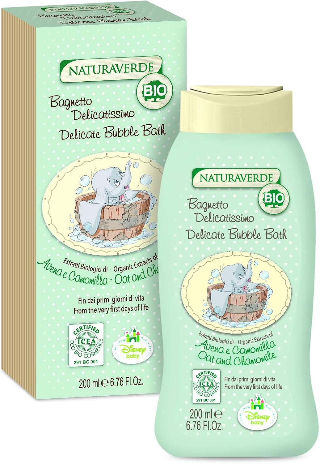 Disney Baby BIO Organic Cosmetics Dumbo Delicate Body/Hair Bath with Oat Extracts and Chamomile, 200 ml, Green, 200 ml (Pack of 1)
