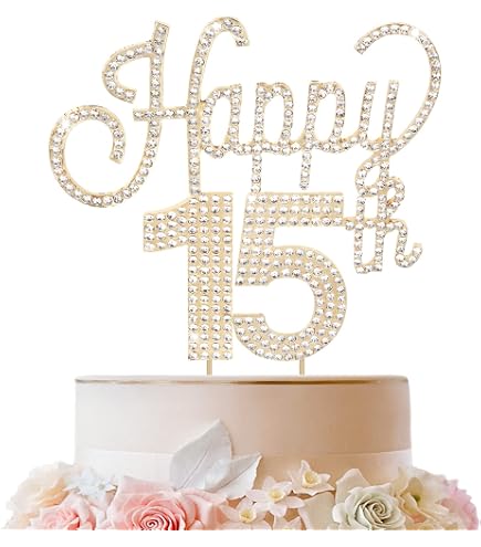 Happy 15th Birthday Cake Topper - 15 Years Blessed Glitter Gold Cake Decor For Teen Party - View #12