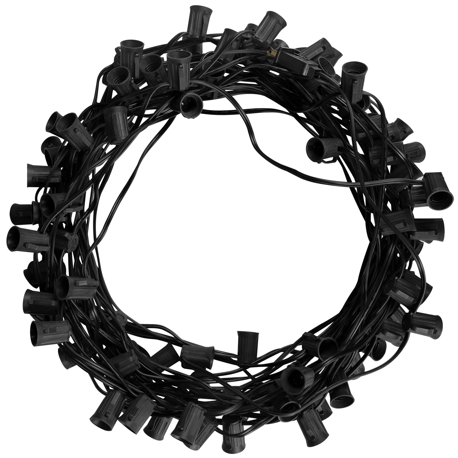 Photo 1 of C9 Light Strand, 2 Pack 100 FT Outdoor String Lights Christmas Stringer with 100 Sockets for Christmas Decor Patio, E17 Light Socket, 12 Spacing, Black Wire