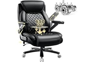 BASICON 650LBS Big and Tall Office Chair with 5D Flip Arms and Thick Pocket Spring Cushion, Extra Wide Heavy Duty Office Chair with Adjustable Lumbar Support, Large High Back Computer Chair Dual Rubber Wheel