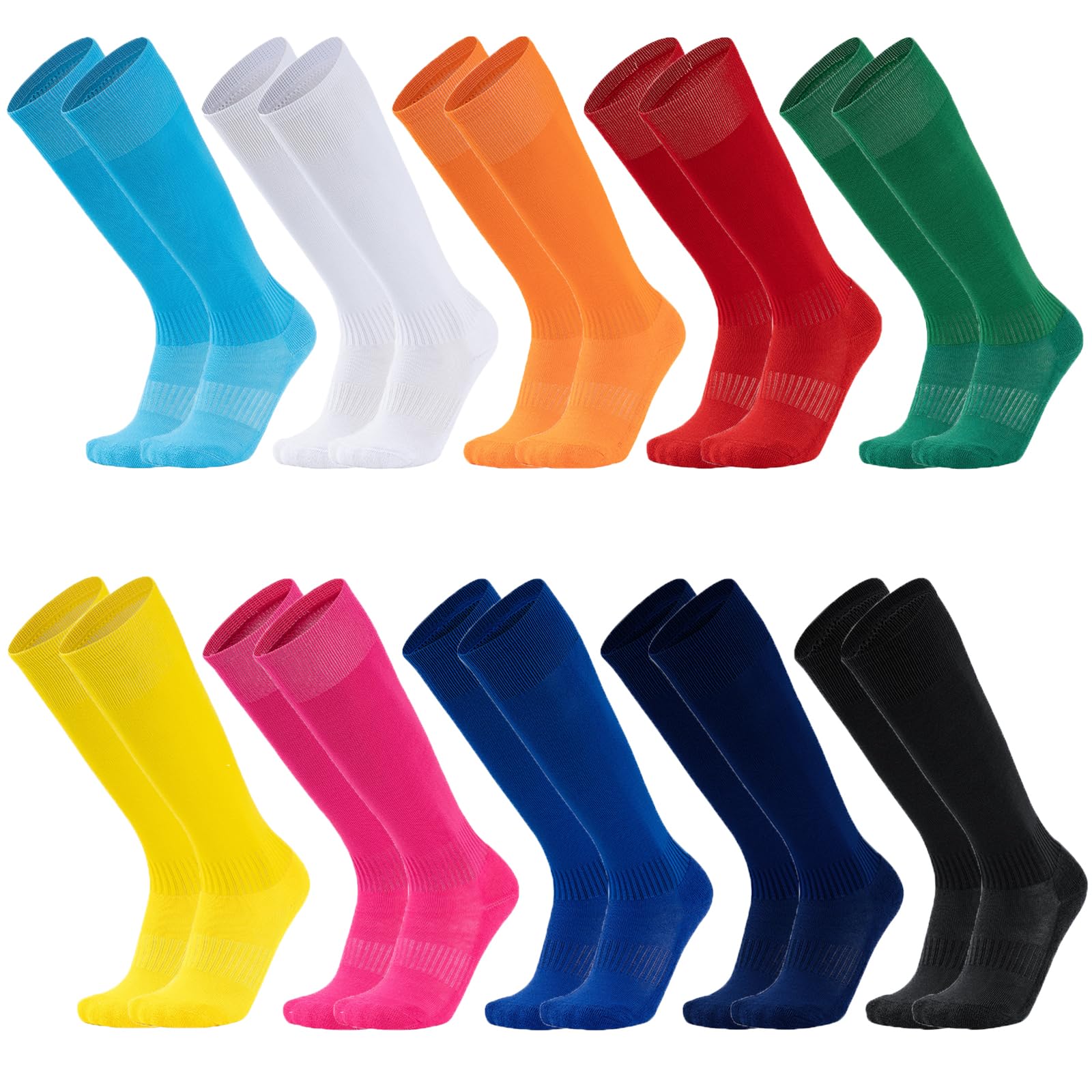 Photo 1 of 10 Pairs Kids Soccer Socks Stretchy Knee High Tube Colorful Football Athletic Team Socks for Boys Girls (4-8 Years Old(Solid Color))