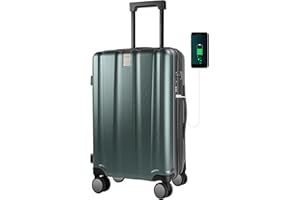 KROSER Hardside Expandable Carry On Luggage with Spinner Wheels & Built-in TSA Lock, Durable Suitcase Rolling Luggage with USB Port, Carry-On 20-Inch, Dark Green