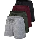 Real Essentials 4 Pack: Womens Athletic Dry-Fit Lounge Shorts with Zipper Pockets (Available in Plus Size)