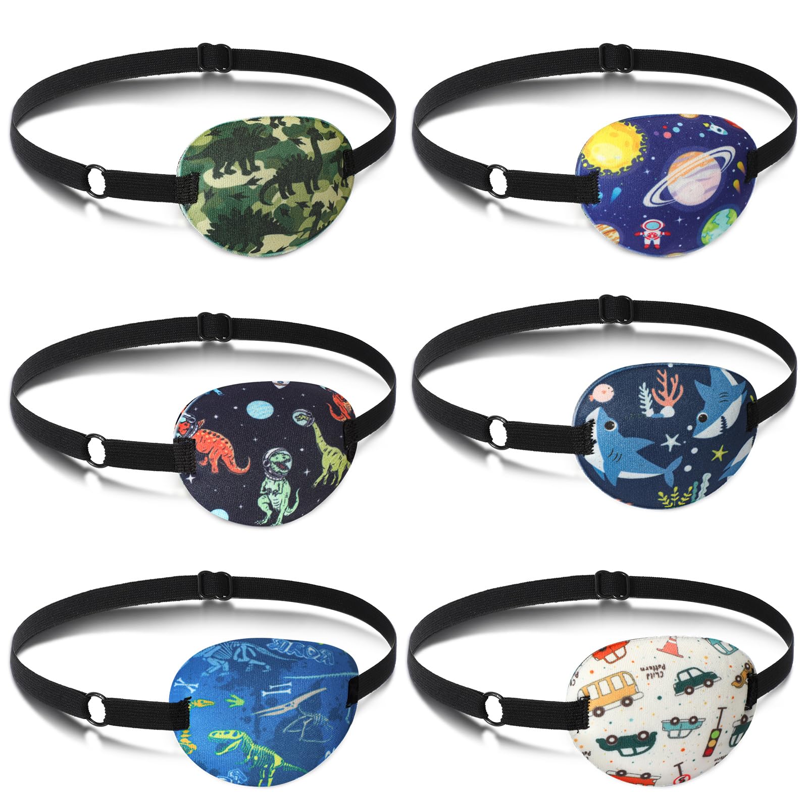 6 Pieces Eye Patches for Kids Boys, Soft Eye Patch for Glasses Eyepatch with Adjustable Elastic Strap for Adults Children Lazy Eye Amblyopia Strabismus to Cover Either Eye