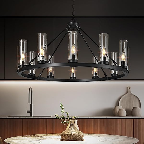 ZHLLMQ 12 LIGHT BLACK CHANDELIER WAGON WHEEL CHANDELIER...