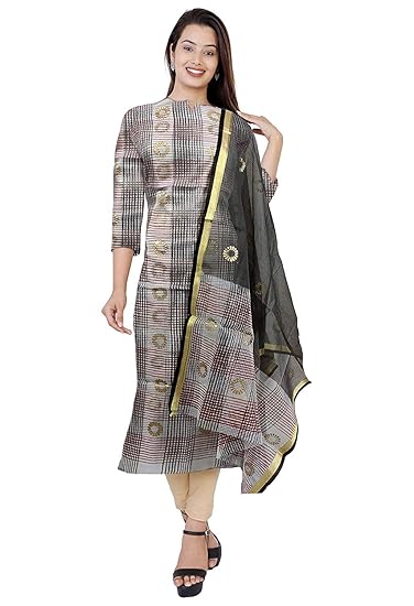 Nikhilam Hand Brush Painted Cotton Suit Dress Material for Womens (Multicoloured)