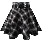 TONCHENGSD Women's Gothic Plaid Skirt High Waisted A-line Flare Mini Skirt