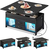WLIVE 40" Lift Top Coffee Table with Storage, 4 in 1 Coffee Table, Black | 2 Fabric Drawers,Smart LED Light and USB Charging, Modern Coffee Table with Hidden Compartment for Living Room, Dining Room
