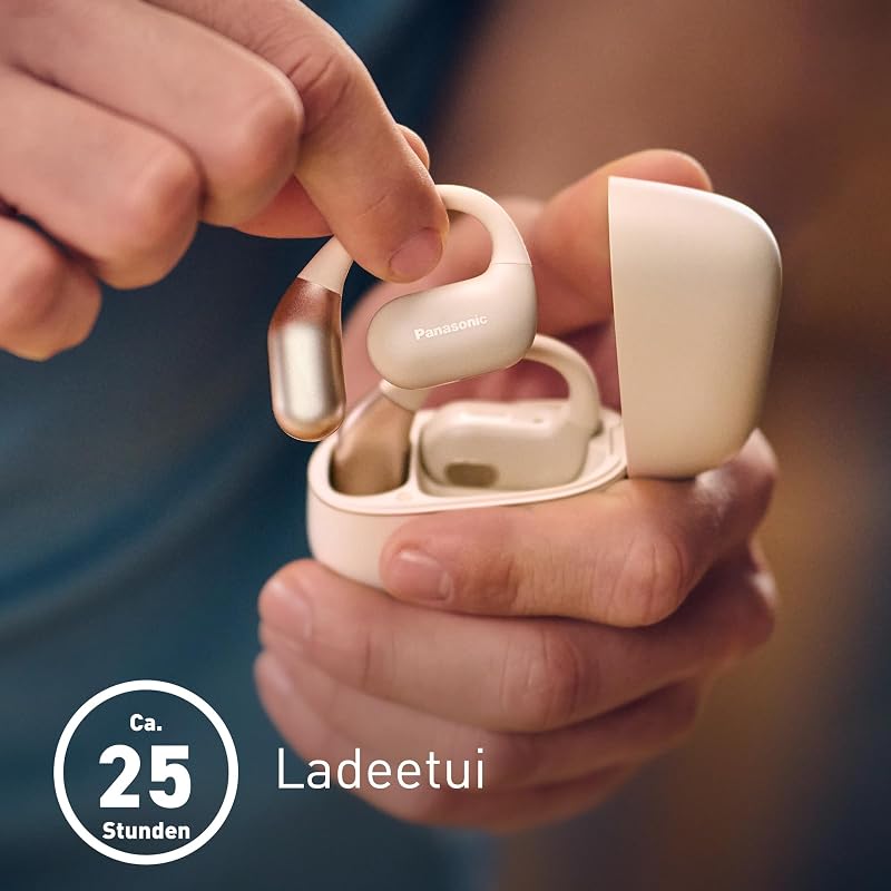 RB-F10DE-C Open-Ear kabellose Kopfhörer, Bluetooth 5.4 Kopfhörer mit ENC Mikrofon, 25 Std. Wiedergabe, IPX4 Sport Kopfhörer, Touch-Bedienung, Beige