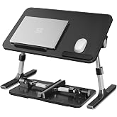 SONGMICS Laptop Bed Desk, Adjustable Lap Desk for Bed with 6 Heights | 20.5 x 11.8 Inches Bed Table, Portable Laptop Stand, 120&deg; Stepless Tilt, for Bedroom and Living Room, Ink Black, ULLD117B101