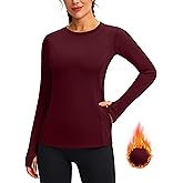 Women's Thermal Fleece Tops Long Sleeve Workout Shirts Running Athletic Base Layer with Thumb Holes Zipper Pocket