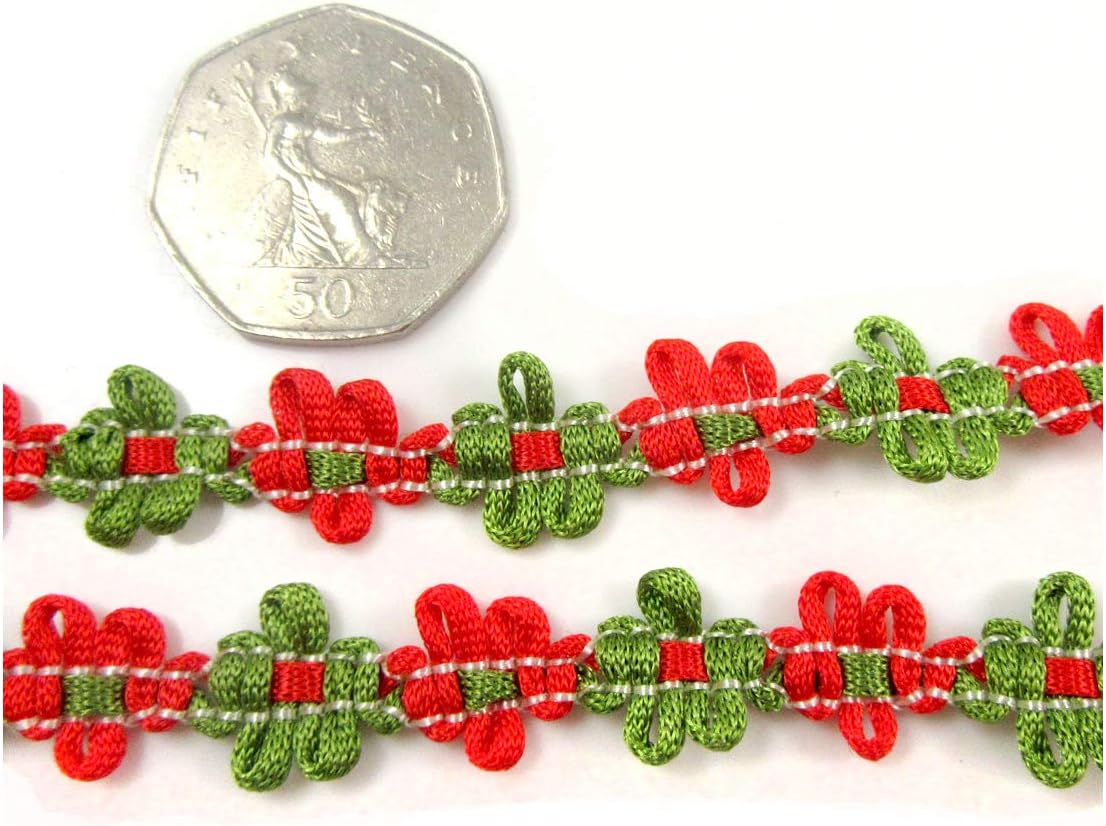 Floral Design Sewing Trimming/Edging 15mm *21 Styles* Decorative Trim UK (H5117 RED/Green, 5 Metres)