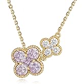 LOLAR RAY Birthstone Necklace for Women - 14K Gold Plated Clover Necklace - Four Leaf Clover Necklaces Cubic Zirconia Flower Pendant Simple Dainty Floral Lucky Jewelry Gift