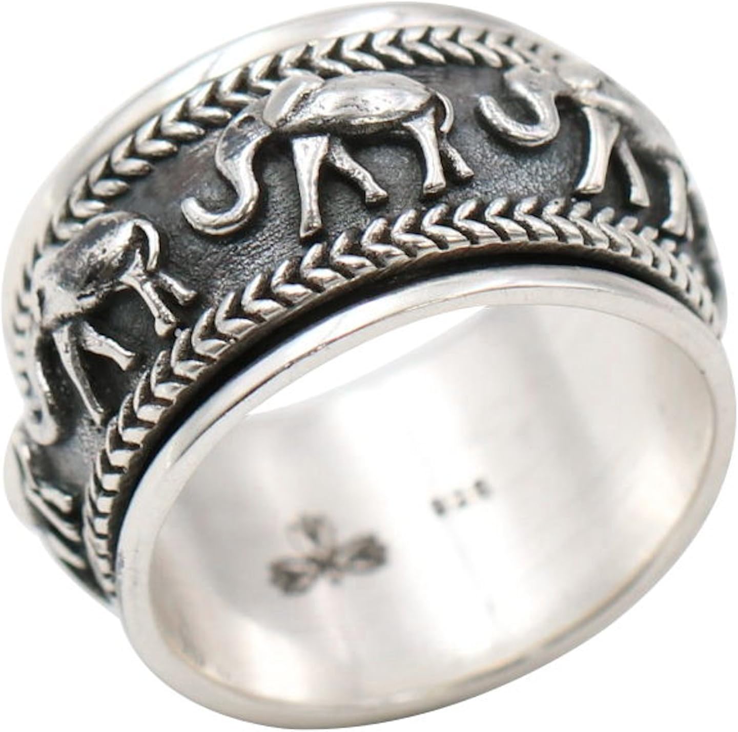 Energy Stone Elephant Herd Sterling Silver Meditation Spinner Ring (Style# US69)