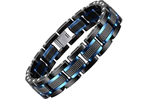 Zillaly Men's Stainless Steel Two-Tone Square Link diamond Bracelet in Black & Blue Ion-Plated Black