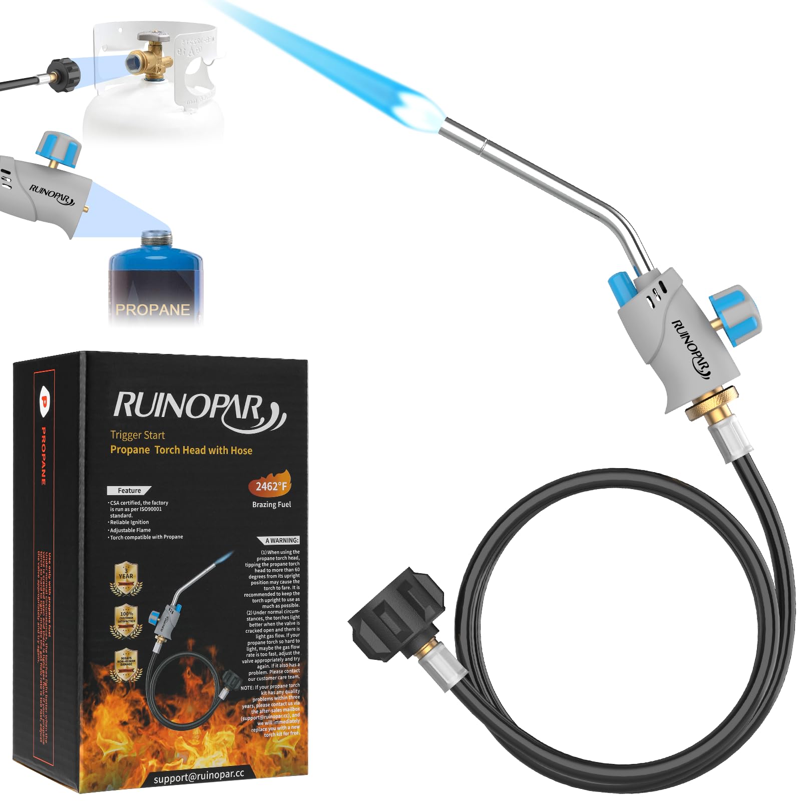 Photo 1 of Propane Torch Head with Igniter, Trigger Start Propane Gas Torch Kit with 5FT Hose, Torch with Self Ignition and Flame Adjustable Valve for Soldering, Brazing, Welding, Searing