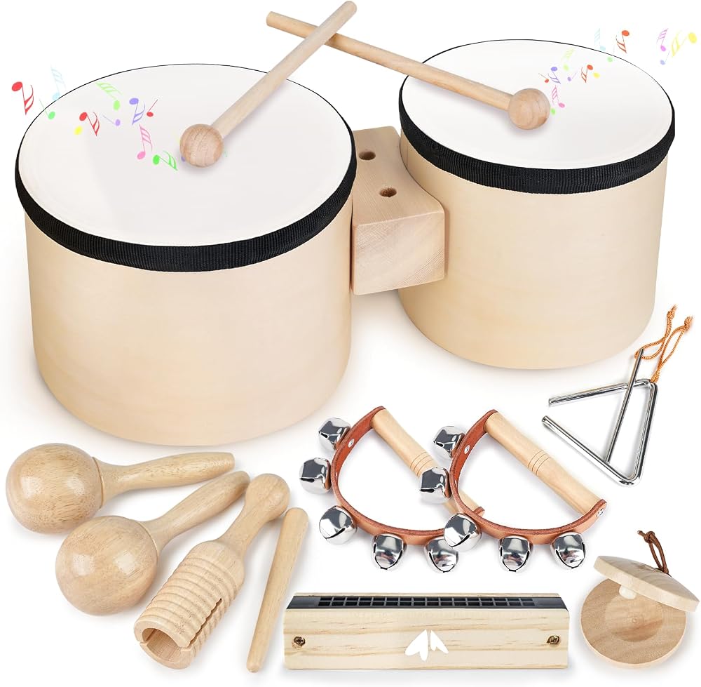 Vanplay Toddler Musical Instruments Drum Set Hando Bells Maracas Harmonica